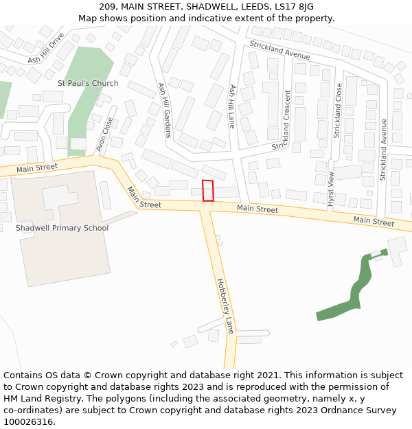 209, MAIN STREET, SHADWELL, LEEDS, LS17 8JG: Location map and indicative extent of plot
