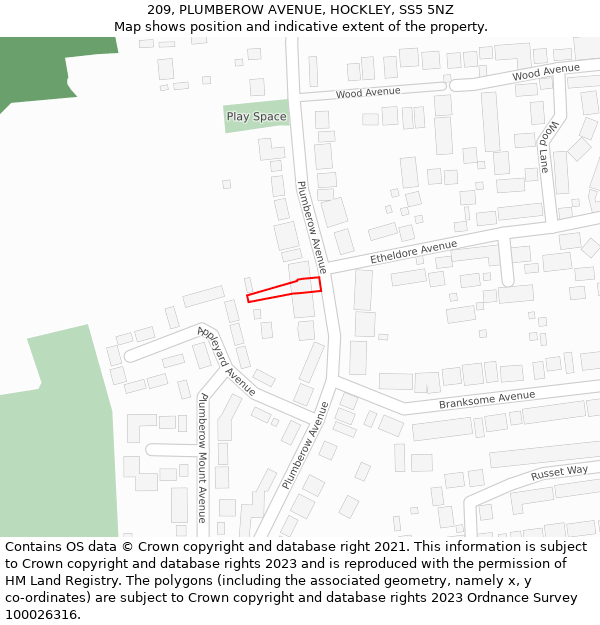 209, PLUMBEROW AVENUE, HOCKLEY, SS5 5NZ: Location map and indicative extent of plot