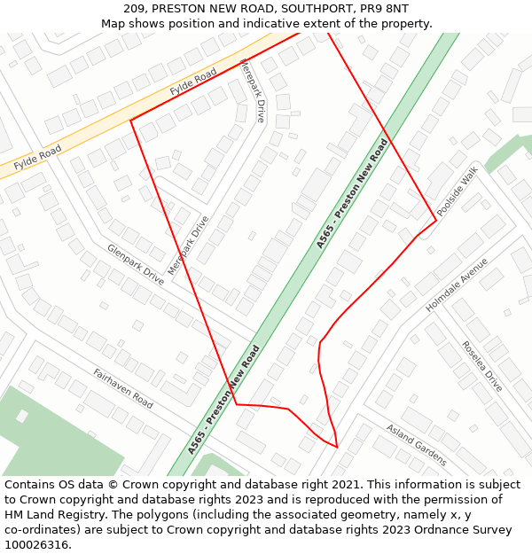 209, PRESTON NEW ROAD, SOUTHPORT, PR9 8NT: Location map and indicative extent of plot