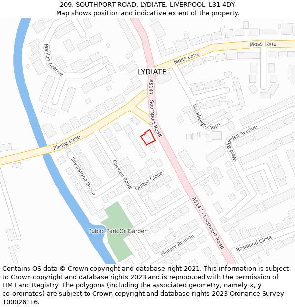 209, SOUTHPORT ROAD, LYDIATE, LIVERPOOL, L31 4DY: Location map and indicative extent of plot