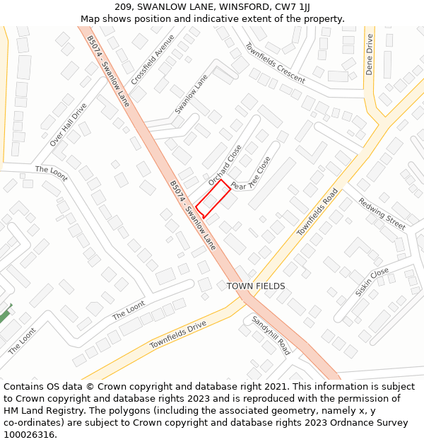 209, SWANLOW LANE, WINSFORD, CW7 1JJ: Location map and indicative extent of plot