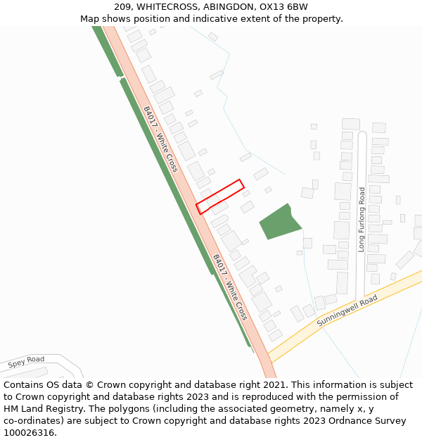 209, WHITECROSS, ABINGDON, OX13 6BW: Location map and indicative extent of plot