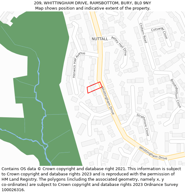 209, WHITTINGHAM DRIVE, RAMSBOTTOM, BURY, BL0 9NY: Location map and indicative extent of plot