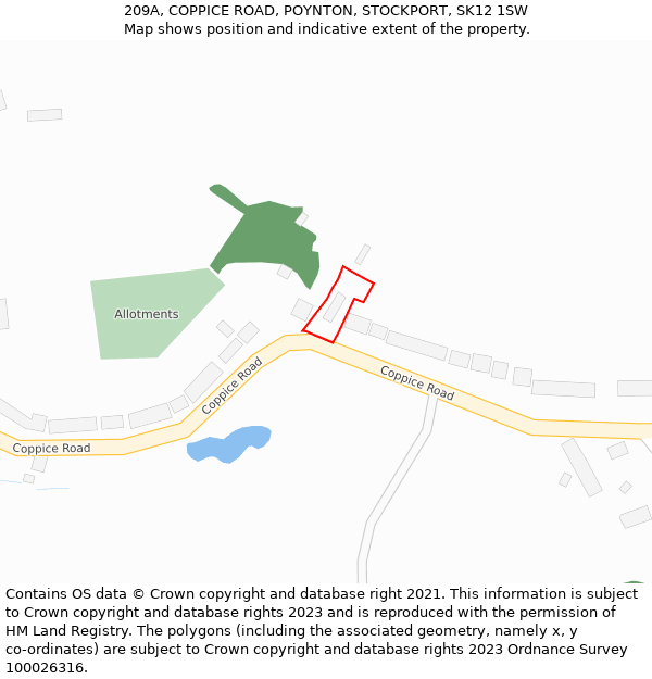 209A, COPPICE ROAD, POYNTON, STOCKPORT, SK12 1SW: Location map and indicative extent of plot