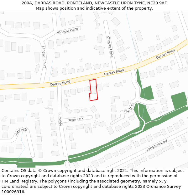 209A, DARRAS ROAD, PONTELAND, NEWCASTLE UPON TYNE, NE20 9AF: Location map and indicative extent of plot