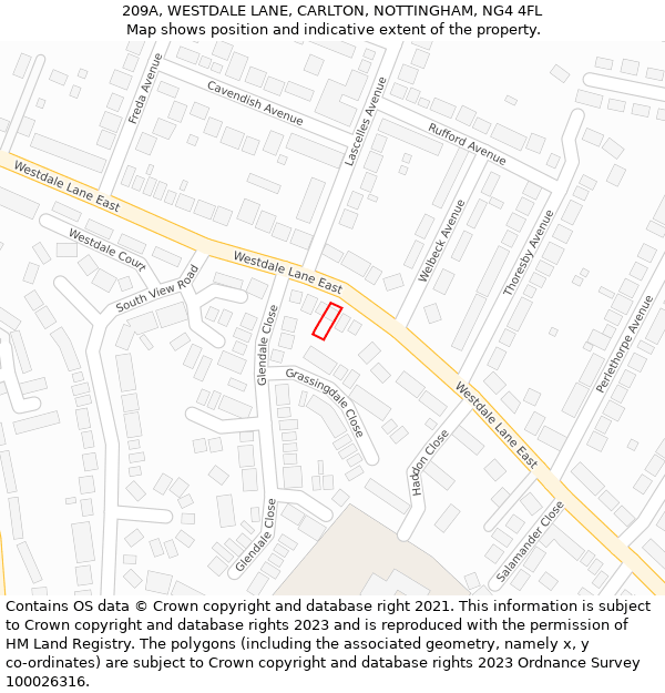 209A, WESTDALE LANE, CARLTON, NOTTINGHAM, NG4 4FL: Location map and indicative extent of plot