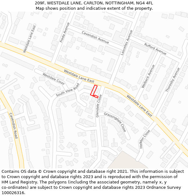 209F, WESTDALE LANE, CARLTON, NOTTINGHAM, NG4 4FL: Location map and indicative extent of plot