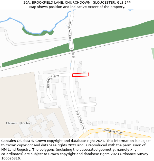 20A, BROOKFIELD LANE, CHURCHDOWN, GLOUCESTER, GL3 2PP: Location map and indicative extent of plot