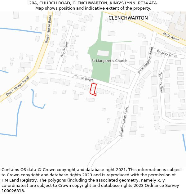 20A, CHURCH ROAD, CLENCHWARTON, KING'S LYNN, PE34 4EA: Location map and indicative extent of plot