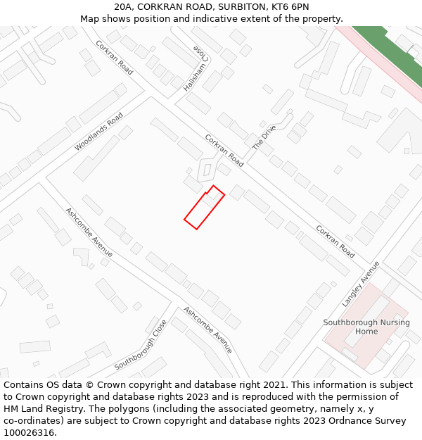 20A, CORKRAN ROAD, SURBITON, KT6 6PN: Location map and indicative extent of plot