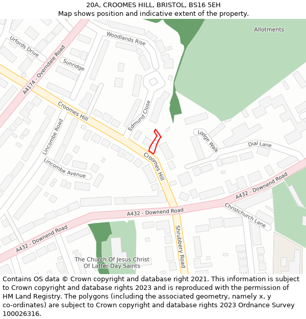 20A, CROOMES HILL, BRISTOL, BS16 5EH: Location map and indicative extent of plot