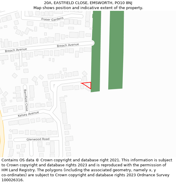 20A, EASTFIELD CLOSE, EMSWORTH, PO10 8NJ: Location map and indicative extent of plot