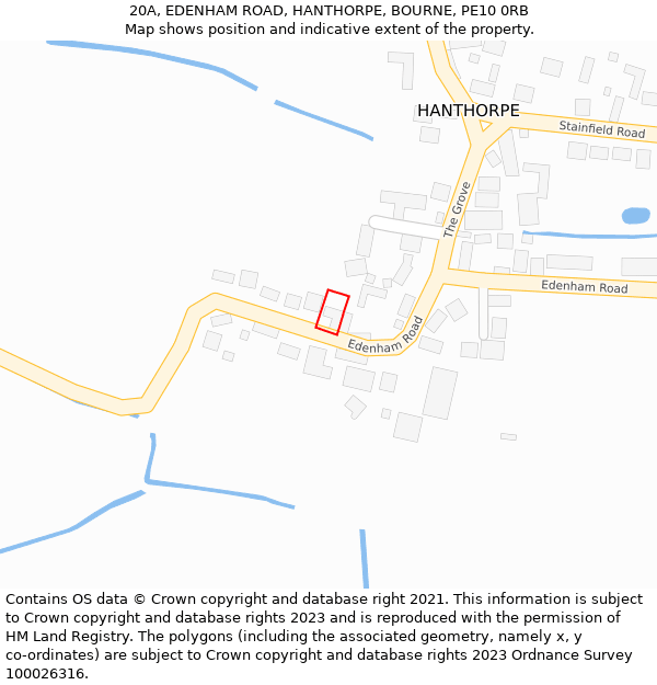 20A, EDENHAM ROAD, HANTHORPE, BOURNE, PE10 0RB: Location map and indicative extent of plot