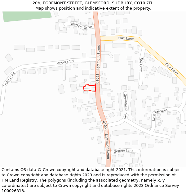 20A, EGREMONT STREET, GLEMSFORD, SUDBURY, CO10 7FL: Location map and indicative extent of plot