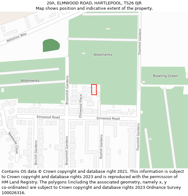 20A, ELMWOOD ROAD, HARTLEPOOL, TS26 0JR: Location map and indicative extent of plot