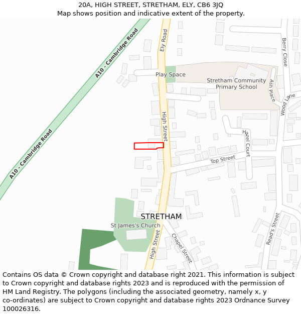 20A, HIGH STREET, STRETHAM, ELY, CB6 3JQ: Location map and indicative extent of plot