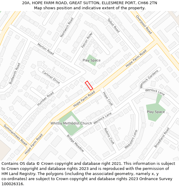 20A, HOPE FARM ROAD, GREAT SUTTON, ELLESMERE PORT, CH66 2TN: Location map and indicative extent of plot