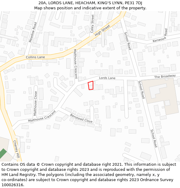 20A, LORDS LANE, HEACHAM, KING'S LYNN, PE31 7DJ: Location map and indicative extent of plot