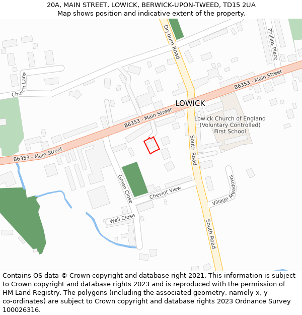 20A, MAIN STREET, LOWICK, BERWICK-UPON-TWEED, TD15 2UA: Location map and indicative extent of plot