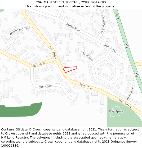 20A, MAIN STREET, RICCALL, YORK, YO19 6PX: Location map and indicative extent of plot