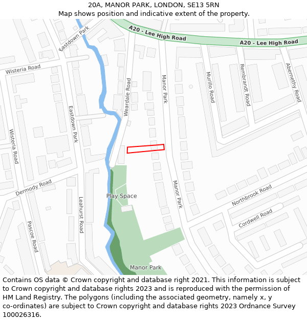 20A, MANOR PARK, LONDON, SE13 5RN: Location map and indicative extent of plot