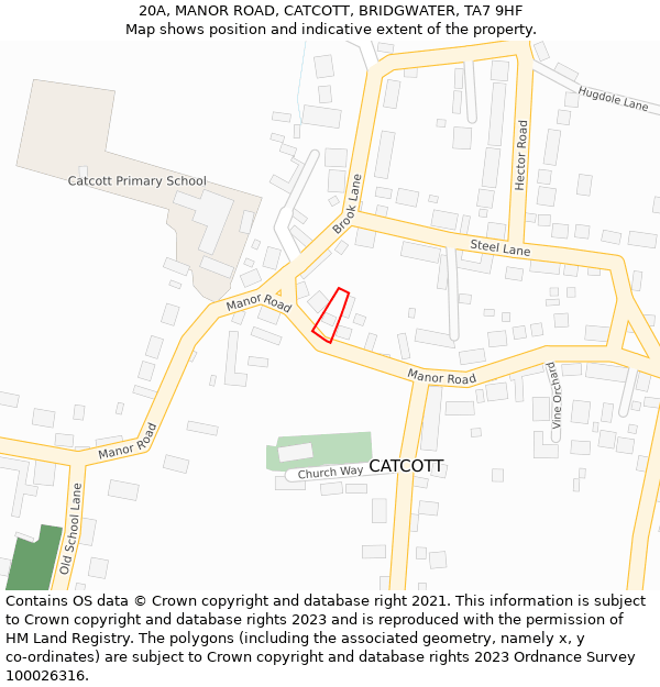 20A, MANOR ROAD, CATCOTT, BRIDGWATER, TA7 9HF: Location map and indicative extent of plot