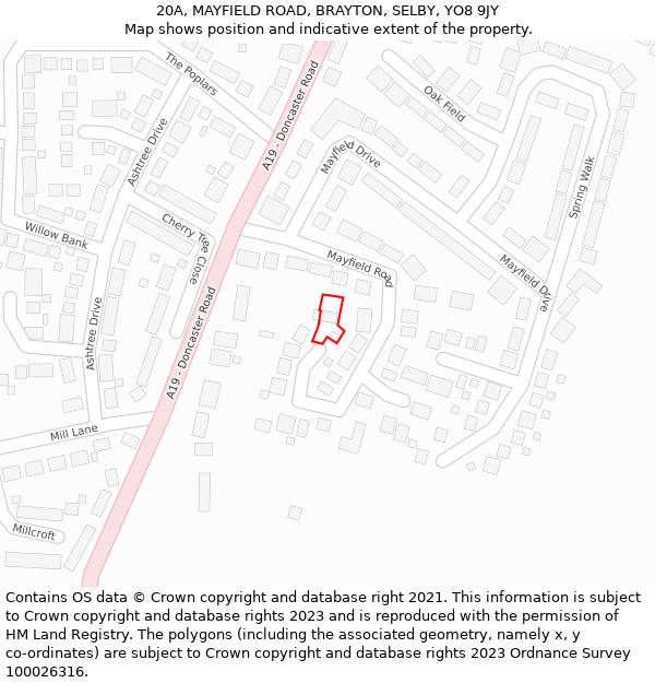20A, MAYFIELD ROAD, BRAYTON, SELBY, YO8 9JY: Location map and indicative extent of plot