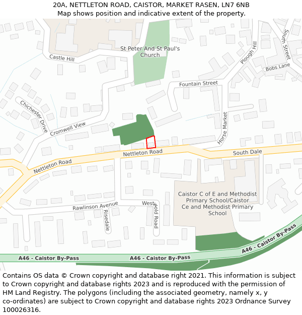 20A, NETTLETON ROAD, CAISTOR, MARKET RASEN, LN7 6NB: Location map and indicative extent of plot