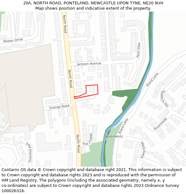 20A, NORTH ROAD, PONTELAND, NEWCASTLE UPON TYNE, NE20 9UH: Location map and indicative extent of plot