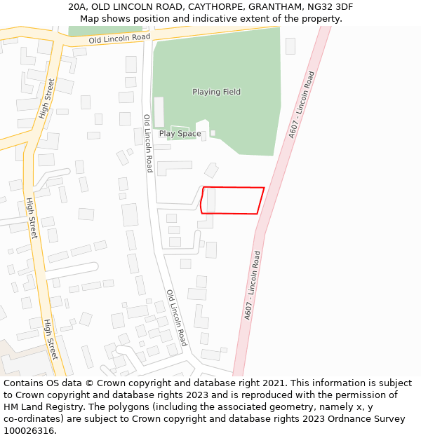 20A, OLD LINCOLN ROAD, CAYTHORPE, GRANTHAM, NG32 3DF: Location map and indicative extent of plot