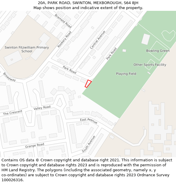 20A, PARK ROAD, SWINTON, MEXBOROUGH, S64 8JH: Location map and indicative extent of plot