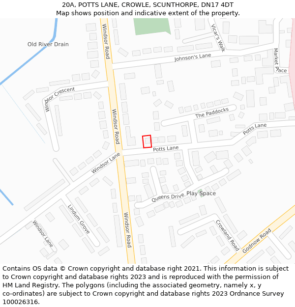 20A, POTTS LANE, CROWLE, SCUNTHORPE, DN17 4DT: Location map and indicative extent of plot