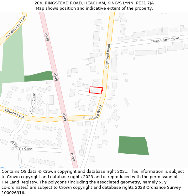20A, RINGSTEAD ROAD, HEACHAM, KING'S LYNN, PE31 7JA: Location map and indicative extent of plot