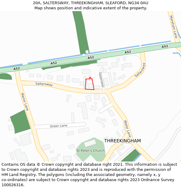 20A, SALTERSWAY, THREEKINGHAM, SLEAFORD, NG34 0AU: Location map and indicative extent of plot