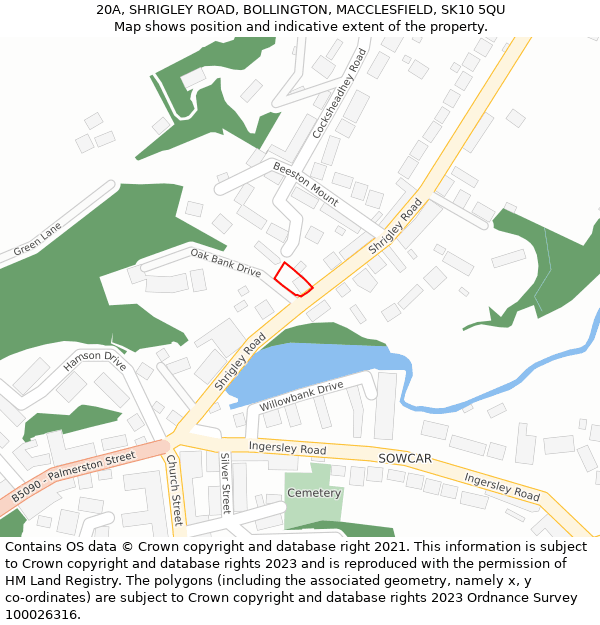 20A, SHRIGLEY ROAD, BOLLINGTON, MACCLESFIELD, SK10 5QU: Location map and indicative extent of plot
