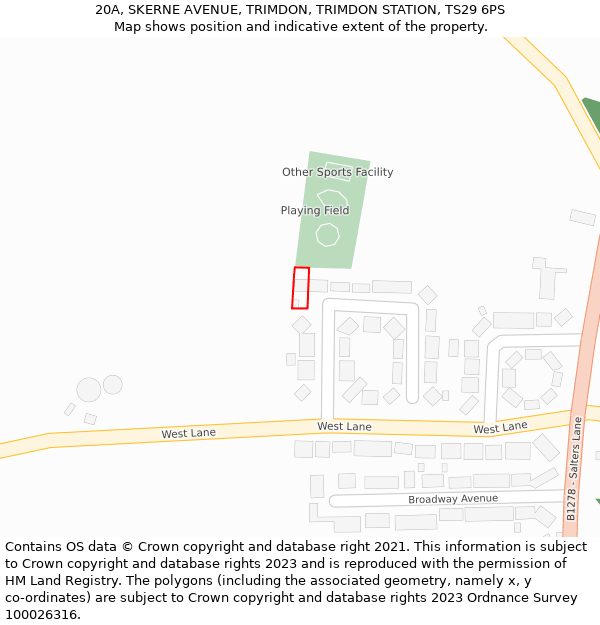 20A, SKERNE AVENUE, TRIMDON, TRIMDON STATION, TS29 6PS: Location map and indicative extent of plot