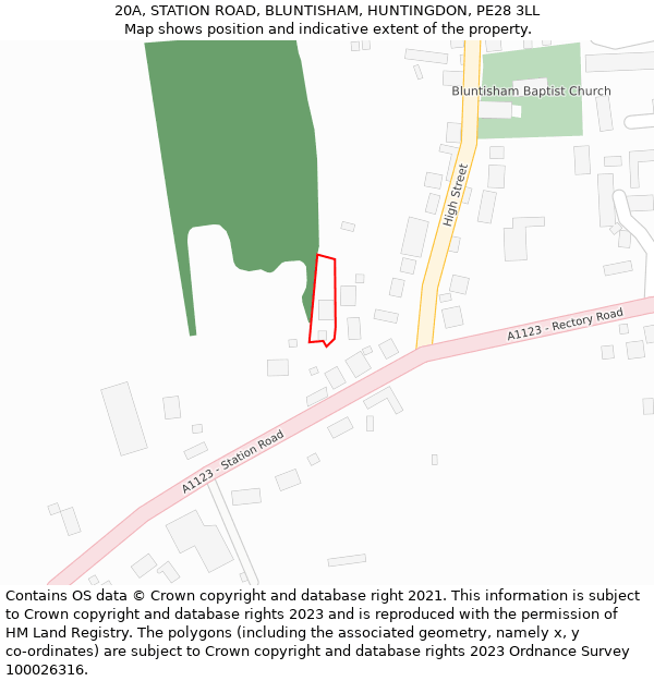 20A, STATION ROAD, BLUNTISHAM, HUNTINGDON, PE28 3LL: Location map and indicative extent of plot