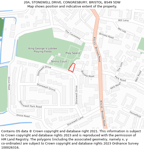 20A, STONEWELL DRIVE, CONGRESBURY, BRISTOL, BS49 5DW: Location map and indicative extent of plot