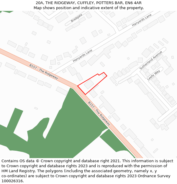 20A, THE RIDGEWAY, CUFFLEY, POTTERS BAR, EN6 4AR: Location map and indicative extent of plot