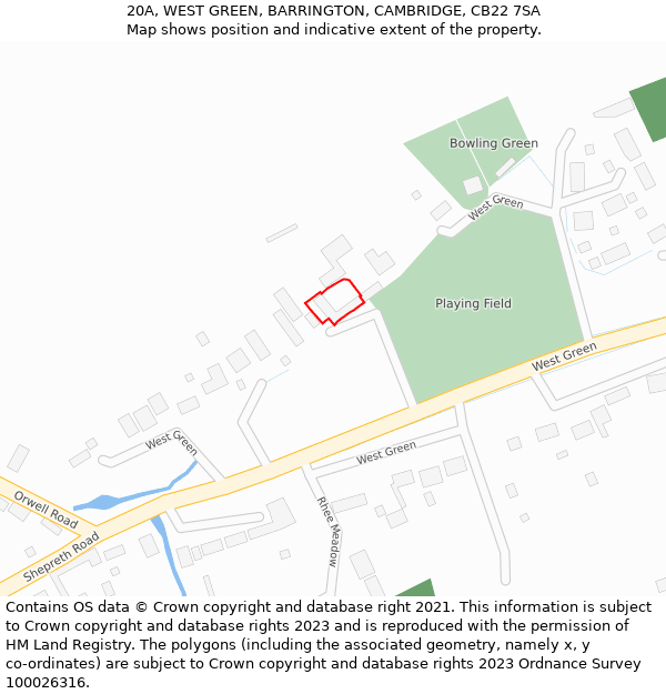 20A, WEST GREEN, BARRINGTON, CAMBRIDGE, CB22 7SA: Location map and indicative extent of plot