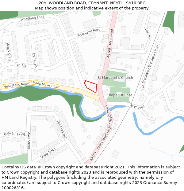 20A, WOODLAND ROAD, CRYNANT, NEATH, SA10 8RG: Location map and indicative extent of plot