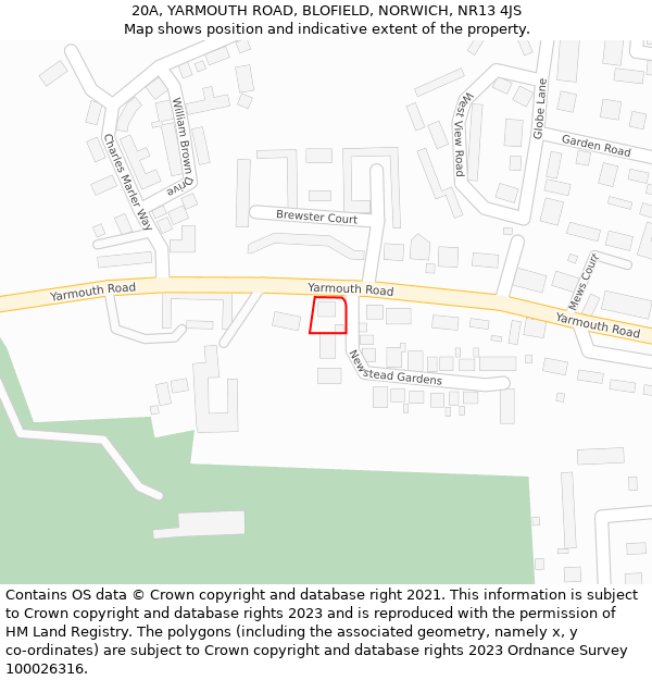 20A, YARMOUTH ROAD, BLOFIELD, NORWICH, NR13 4JS: Location map and indicative extent of plot