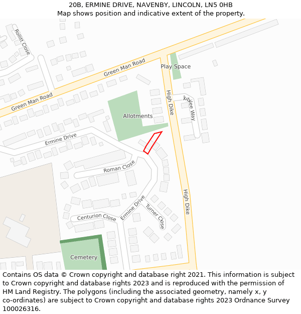 20B, ERMINE DRIVE, NAVENBY, LINCOLN, LN5 0HB: Location map and indicative extent of plot