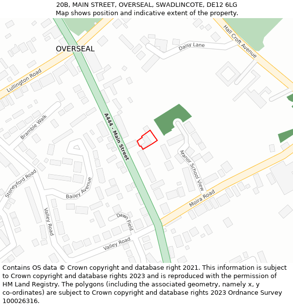 20B, MAIN STREET, OVERSEAL, SWADLINCOTE, DE12 6LG: Location map and indicative extent of plot