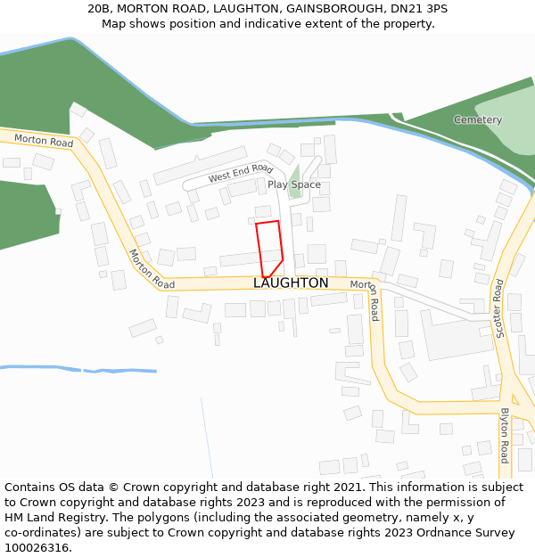20B, MORTON ROAD, LAUGHTON, GAINSBOROUGH, DN21 3PS: Location map and indicative extent of plot