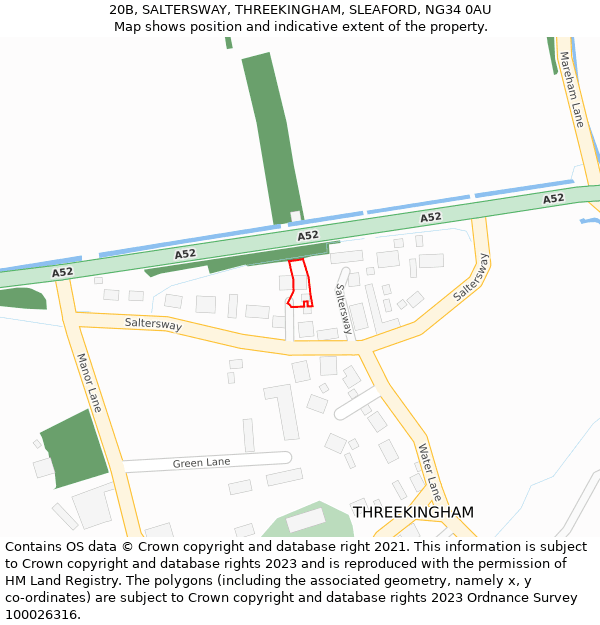 20B, SALTERSWAY, THREEKINGHAM, SLEAFORD, NG34 0AU: Location map and indicative extent of plot