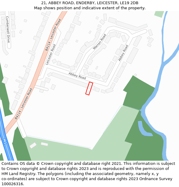 21, ABBEY ROAD, ENDERBY, LEICESTER, LE19 2DB: Location map and indicative extent of plot