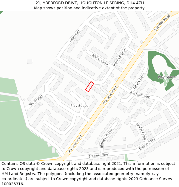 21, ABERFORD DRIVE, HOUGHTON LE SPRING, DH4 4ZH: Location map and indicative extent of plot