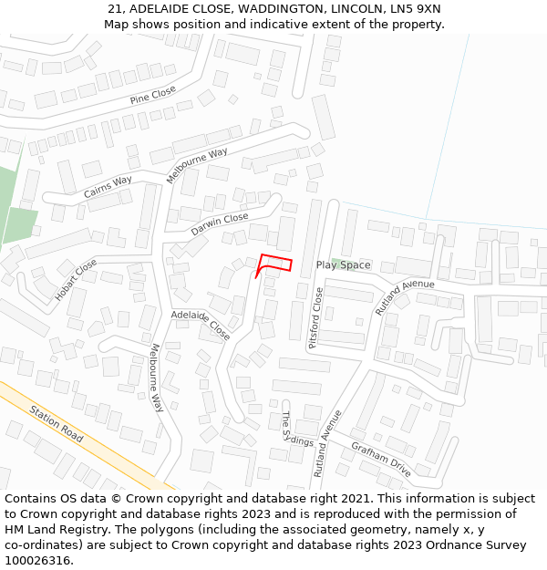 21, ADELAIDE CLOSE, WADDINGTON, LINCOLN, LN5 9XN: Location map and indicative extent of plot