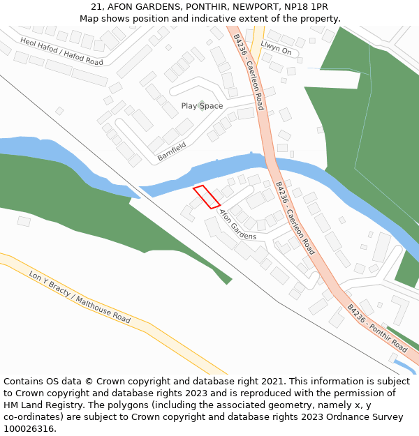 21, AFON GARDENS, PONTHIR, NEWPORT, NP18 1PR: Location map and indicative extent of plot